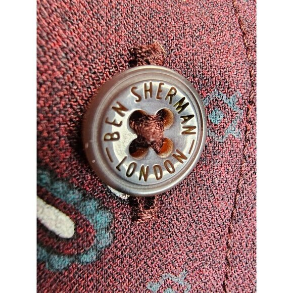 Ben Sherman Size Large Mens Burgundy Paisley Button Down Long Sleeve Logo Shirt - Picture 9 of 12